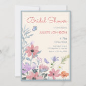 Invitation Aquarelle pastel fleurs papillon nuptiale douche (Devant)