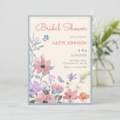 Invitation Aquarelle pastel fleurs papillon nuptiale douche (Debout devant)