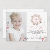 Invitation Aquarelle Pastel Merci de communion Rose (Devant / Derrière)