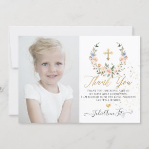 Invitation Aquarelle Pastel Merci de communion Rose