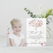 Invitation Aquarelle Pastel Merci de communion Rose (Debout devant)