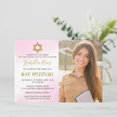 Invitation Aquarelle Pastel Pink Gold Photo Bat mitzvah (Debout devant)