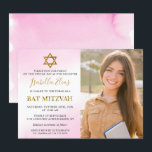 Invitation Aquarelle Pastel Pink Gold Photo Bat mitzvah<br><div class="desc">Aquarelle Pastel Pink Gold Bat mitzvah Photo Invitation</div>