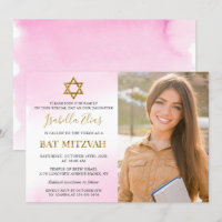 Aquarelle Pastel Pink Gold Photo Bat mitzvah