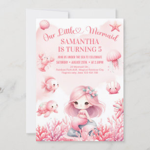Invitation Aquarelle pastel rose anniversaire petite sirène
