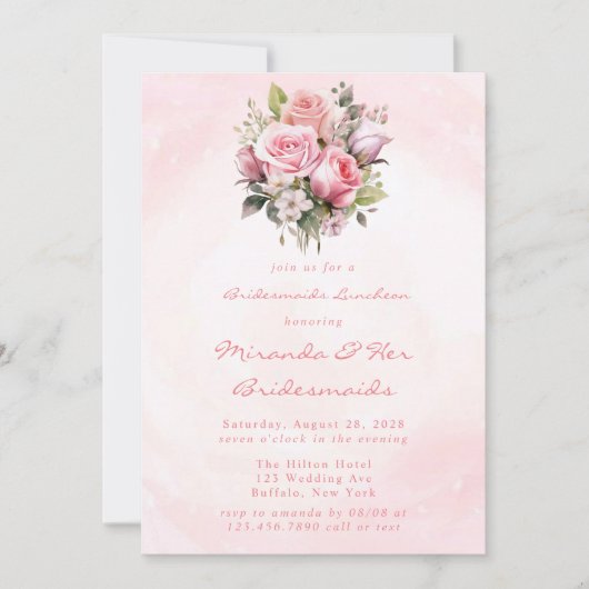 Invitation Aquarelle Pastel Rose Bridesmaigre Déjeuner (Devant)