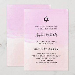 Invitation Aquarelle Pastel rose et violet Bat mitzvah