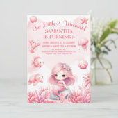 Invitation Aquarelle pastel rose petit sirène anniversaire (Debout devant)