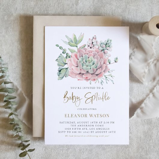 Invitation Aquarelle Pastel Succulents Baby Sprinkel