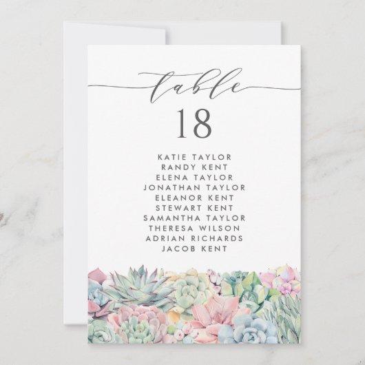 Invitation Aquarelle Pastel Succulents Mariage Plan table (Devant)