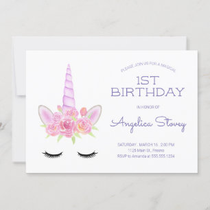 Invitation Aquarelle Pastel Unicorn et Rainbow Birthday