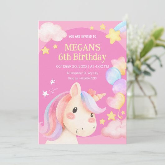 Invitation Aquarelle pastel unicorne (Debout devant)