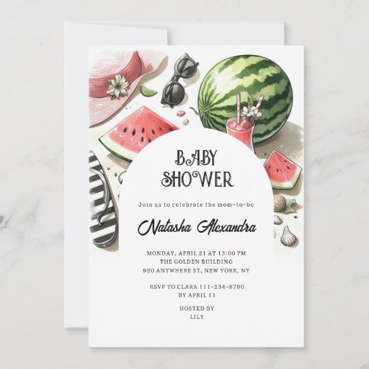 Invitation Aquarelle pastèque Baby shower d'été rose (Devant)