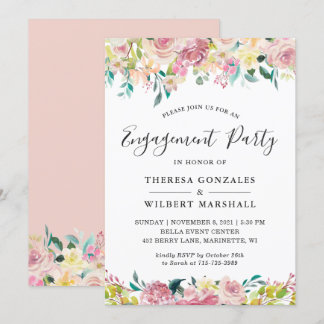 Invitation Aquarelle Patel Blush Floral Engagement Party