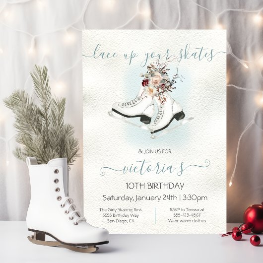 Invitation Aquarelle Patinage sur glace blanc Patinage sur ne