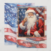 Invitation Aquarelle Patriotique Santa Claus (Devant / Derrière)