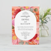Invitation Aquarelle Pavot sur Rose Saumon (Debout devant)