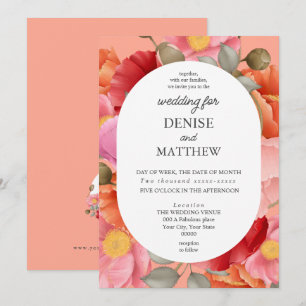Invitation Aquarelle Pavot sur Rose Saumon