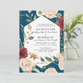 Invitation Aquarelle Pays Corail Floral Rose Papillon (Debout devant)