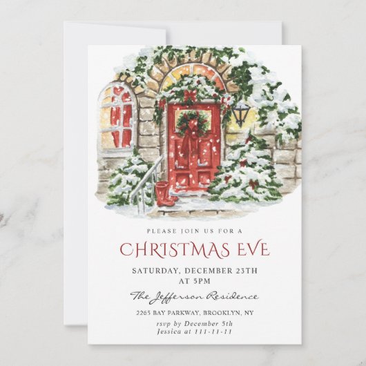 Invitation Aquarelle Pays Maison de vacances Fête de Noël I (Devant)