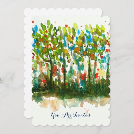 Invitation Aquarelle Paysage Abstrait Forêt d'arbres (Devant / Derrière)