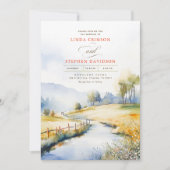 Invitation Aquarelle Paysage rural Mariage campagnard rustiqu (Devant)