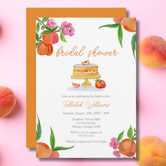 Invitation Aquarelle Peach Cake Avec Fleurs Douche Nuptiale