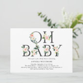 Invitation Aquarelle Peach Flowers Oh Bébé ! Baby shower (Debout devant)