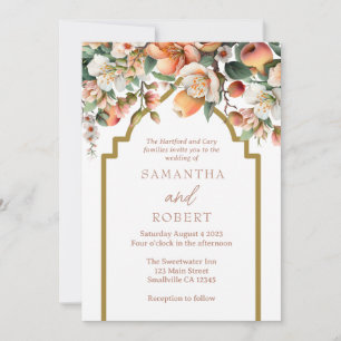Invitation Aquarelle Peach Gold Floral Mariage