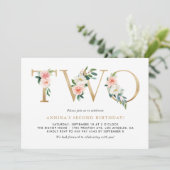 Invitation Aquarelle Peach Pink Flowers Gold Deuxième anniver (Debout devant)