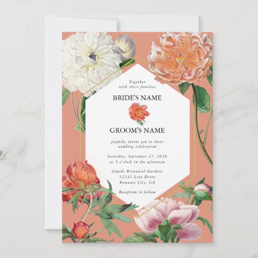 Invitation Aquarelle Peach Pink Peonies Mariage (Devant)