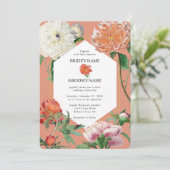Invitation Aquarelle Peach Pink Peonies Mariage (Debout devant)