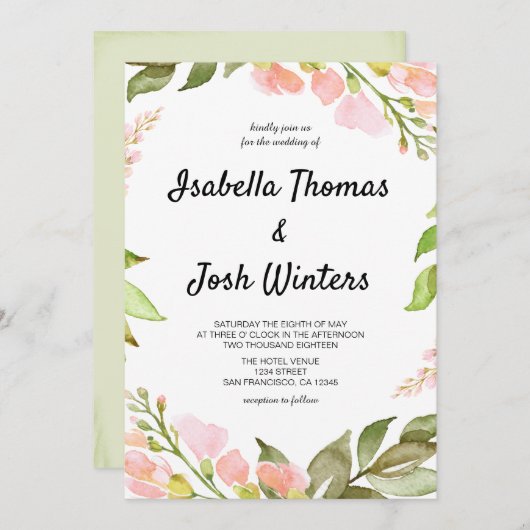 Invitation Aquarelle Peach rose Floral Russe Boho Mariage (Devant / Derrière)