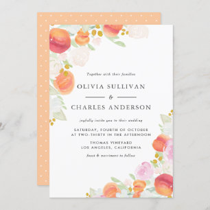 Invitation Aquarelle Peaches et fleurs Mariage de printemps