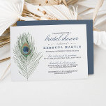 Invitation Aquarelle Peacock Fête des mariées<br><div class="desc">Les magnifiques invitations à la douche nuptiale comprennent une seule plume paon dans des aquarelles douces, avec les détails de votre événement dans un mélange de bloc et de lettres de script. Un choix élégant pour les mariées modernes, ce design est formel et raffiné sans être étouffant et intègre la...</div>