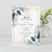 Invitation Aquarelle Peacock Fête des mariées florale (Debout devant)