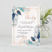 Invitation Aquarelle Peacock Floral 30e anniversaire (Debout devant)