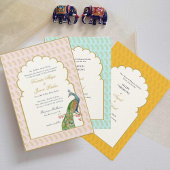 Invitation Aquarelle Peacock & Ganesh en Mariage or