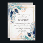 Invitation Aquarelle Peacock Plumes Réception Florale<br><div class="desc">Réception de mariage florale.</div>