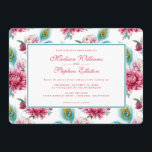 Invitation Aquarelle Peacock & Red Floral - Mariage<br><div class="desc">Cette belle motif aquarelle présente des plumes de paons et des fleurs roses| © et ® Bigstock® - Tous droits réservés.</div>