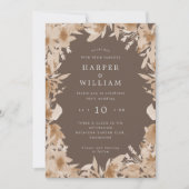 Invitation Aquarelle pêche/ beige brun boho mariage floral (Devant)