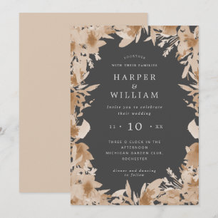 Invitation Aquarelle pêche/ beige gris boho mariage floral i