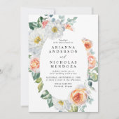 Invitation Aquarelle Pêche & Blanc Floral Oval Mariage Cadre (Devant)