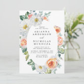 Invitation Aquarelle Pêche & Blanc Floral Oval Mariage Cadre (Debout devant)