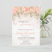 Invitation Aquarelle Pêche Boho Dans Le Baby shower Fleur Fle (Debout devant)