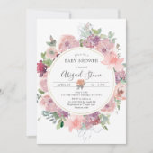 Invitation Aquarelle pêche cadre floral baby shower (Devant)