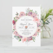 Invitation Aquarelle pêche cadre floral baby shower (Debout devant)