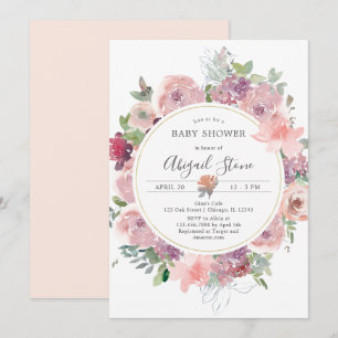 Invitation Aquarelle pêche cadre floral baby shower