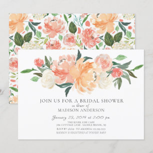 Invitation Aquarelle Pêche & Crème Fête des mariées Florale