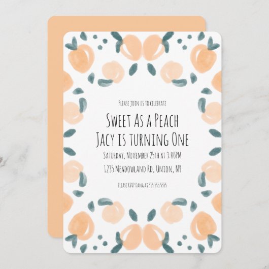Invitation Aquarelle Pêche Fruit Anniversaire Fête Frontale A (Devant / Derrière)
